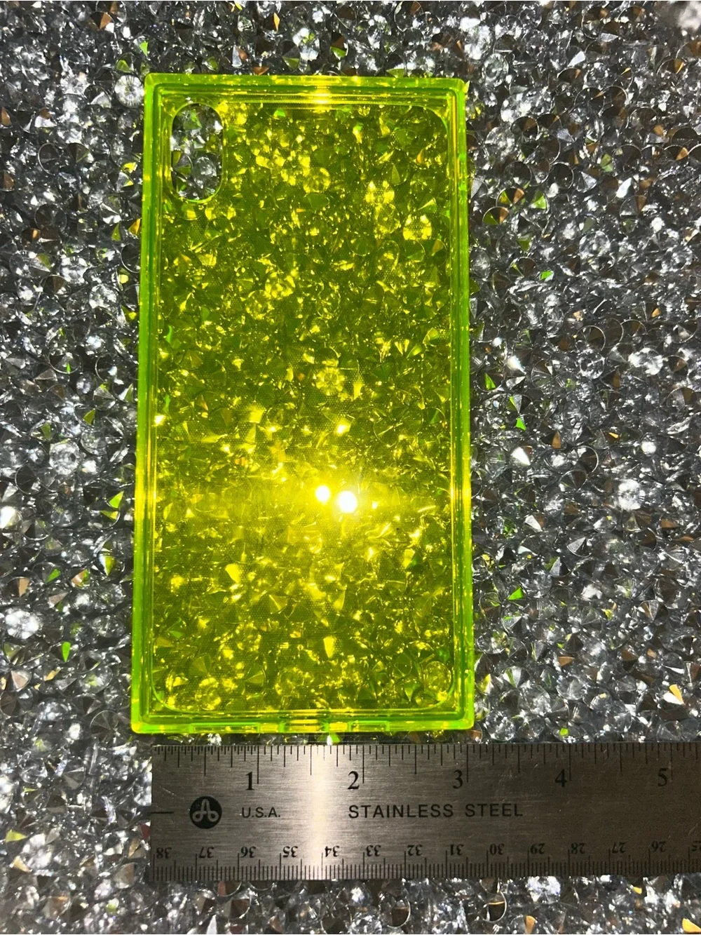 iPhone XS Max Transparent Neon Yellow Glitter Phone Case - Compatible Brand